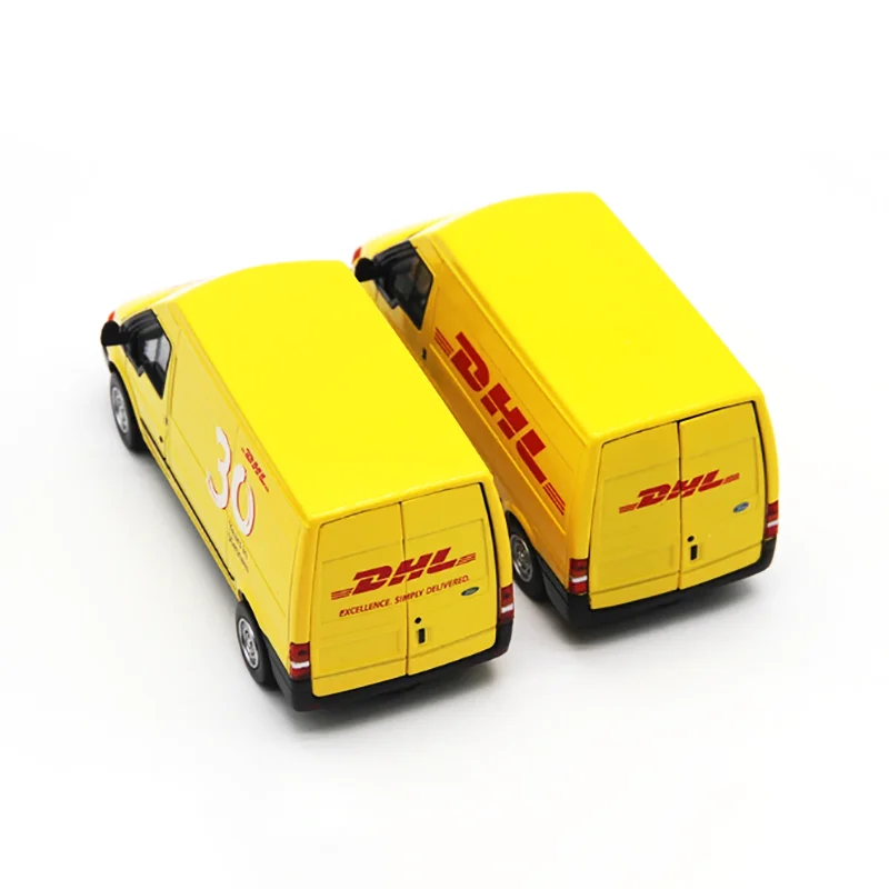 Odlewany model samochodu Transit DHL w skali 1:32, wykonany ze stopu, gotowy produkt, symulacja, zabawka kolekcjonerska, prezent, model statyczny do ekspozycji.