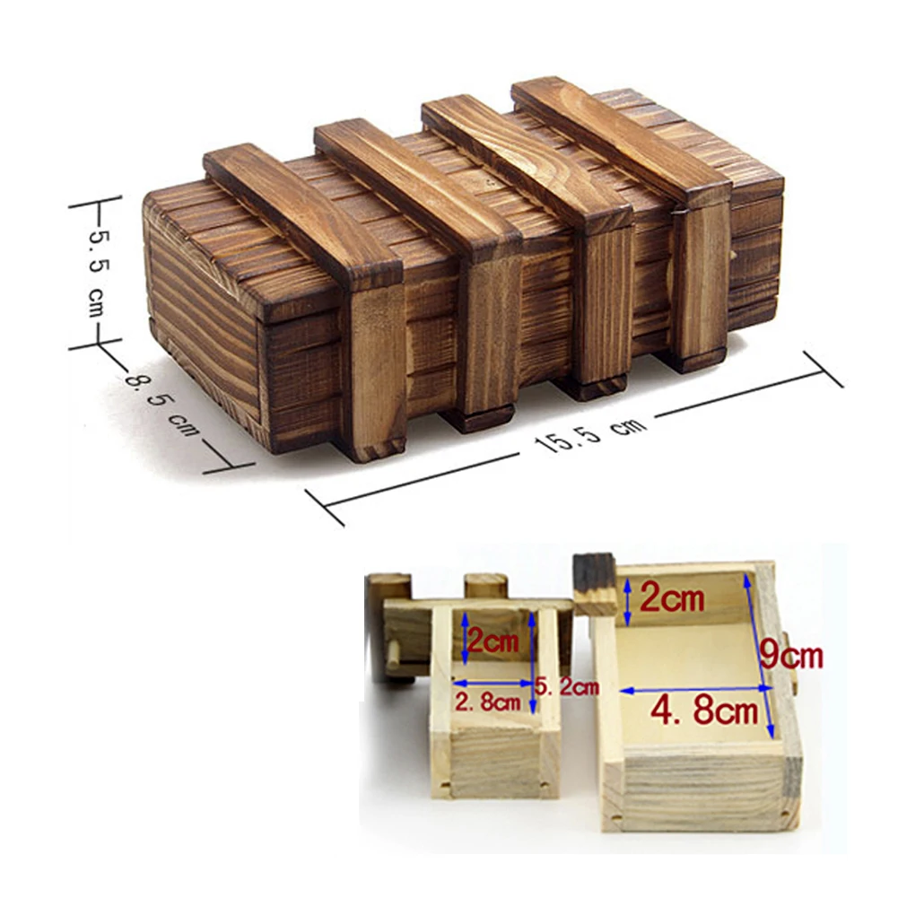 Vintage Wooden Puzzle Box with Secret Drawer Magic Wood Compartment Brain Teaser Toys Puzzles Boxes Kids Toy Gift