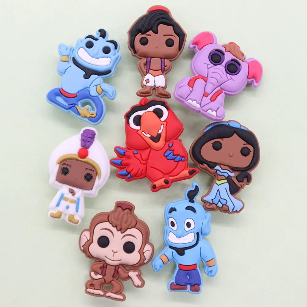 Single Sale 1pcs Shoe Charms Disney Princess Jasmine Aladdin Slipper Accessories PVC Shoes Ornament For Kids DIY X-max Gift