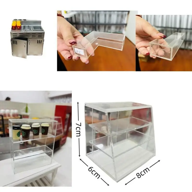 مجموعة محاكاة خزانة المطبخ لبيت الدمى مع حامل طهي فرنسي مصغر قابل للتكديس