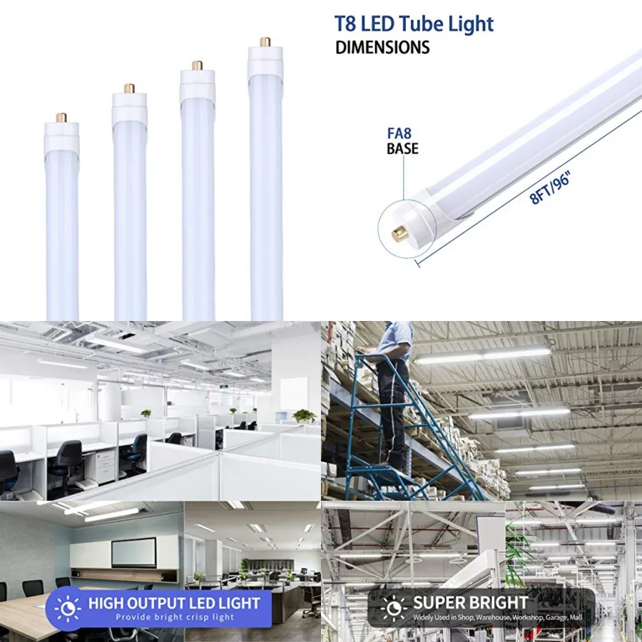 

8Feet LED Tube Light 45W, T8 8 Feet LED Bulbs 00K Daylight White with FA8 Base, Replacement for Fluorescent Fixtures, 8Feet Tub