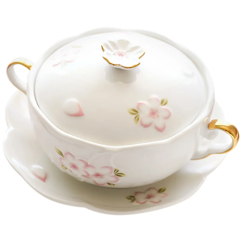 

1Set Embossed Double Handle Soup Bowl Thickened Deep Premium Multi-Function Oven Baking Stew Egg Steamed Dessert Bowl