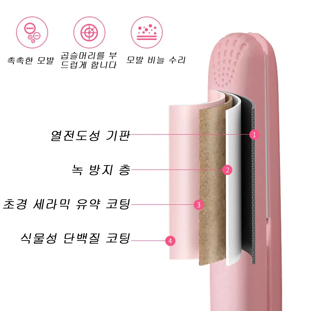 부드러운 마무리를 위한 핑크 세라믹 플랫 아이언 헤어 스트레이트너 세라믹 플로팅 플레이트 ... - 3