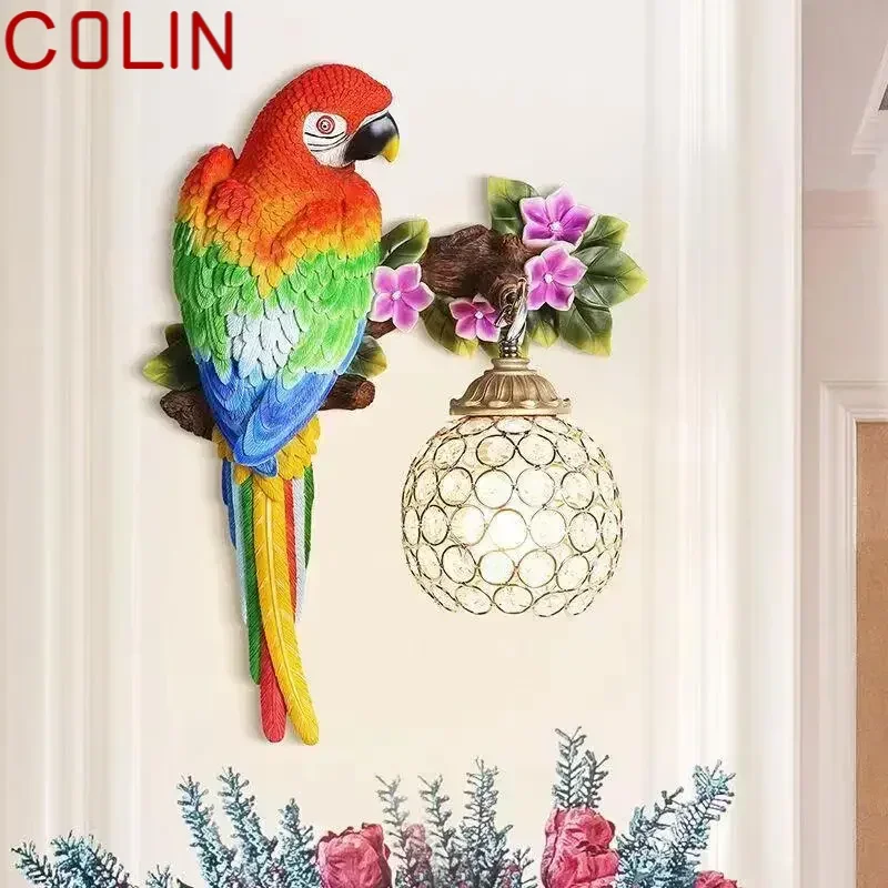 COLIN Modern Parrot Wall Lamp LED Indoor Creative Lifelike Resin Sconce Light for Home Living Room Corridor Decor