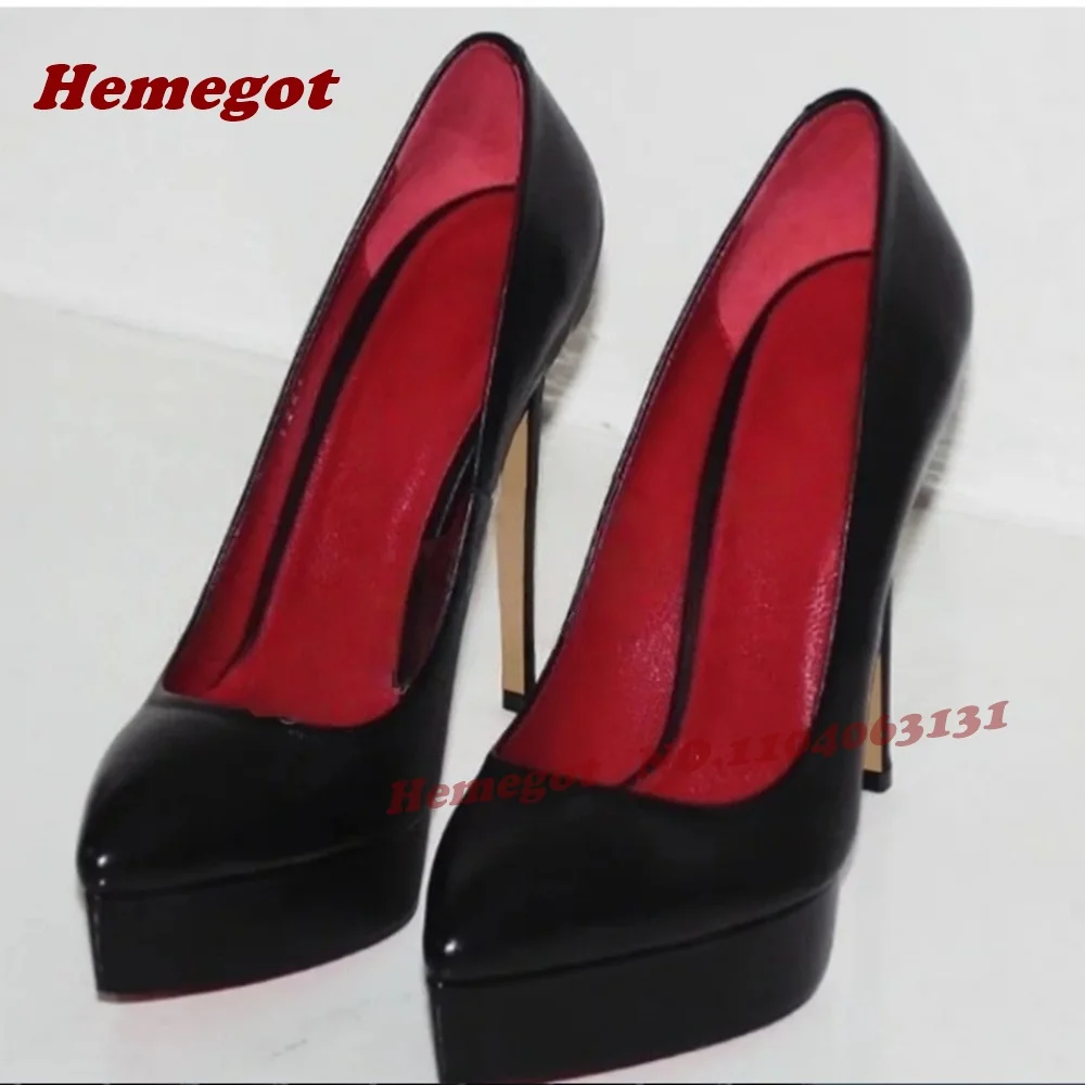 Black Leather Platform Stiletto Pumps Pointed Toe Shallow Thin Heels Women's Pumps Solid Patchwork Sexy Runway Shoes 2026 New