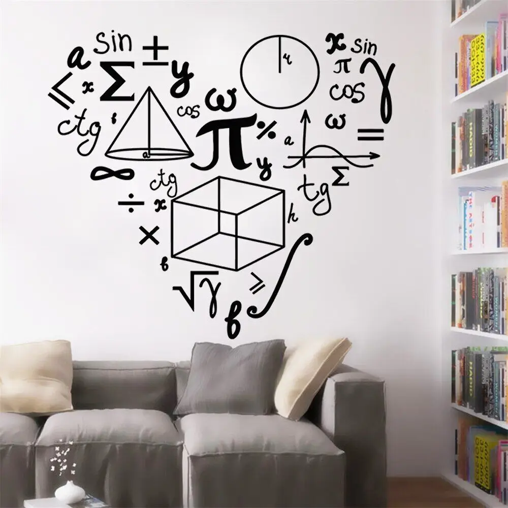 Mathematics Love Pattern Wall Decals for School Math Vinyl Stickers Decor Poster Teen Room Classroom Decoration Murals HJ0296