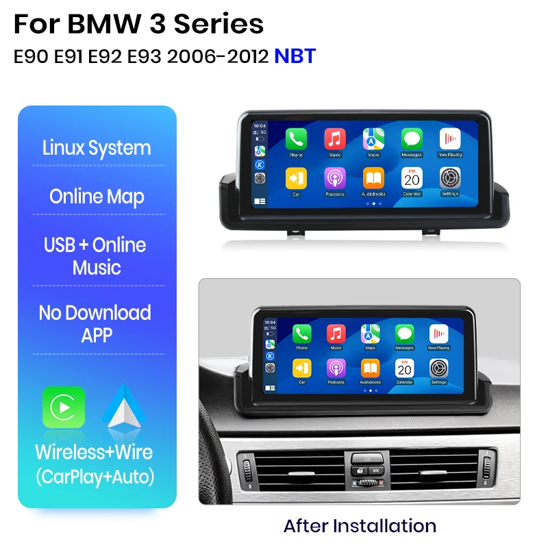 Junsun Linux Systeem Draadloze Carplay Android auto Multimedia Speler Autoradio Voor BMW 3-serie E90 E91 E92 E93 IPS Touchscreen - afbeelding 1