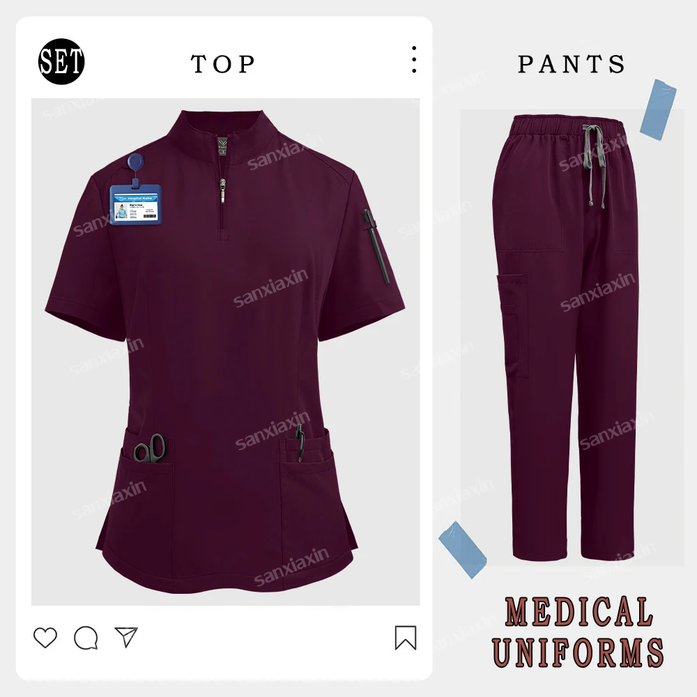 Conjunto de esfrega cirúrgico feminino, Roupa hospitalar, Médico, Uniformes de enfermeira, Clínica Odontológica Acessórios, Salão de beleza Workwear, Novo