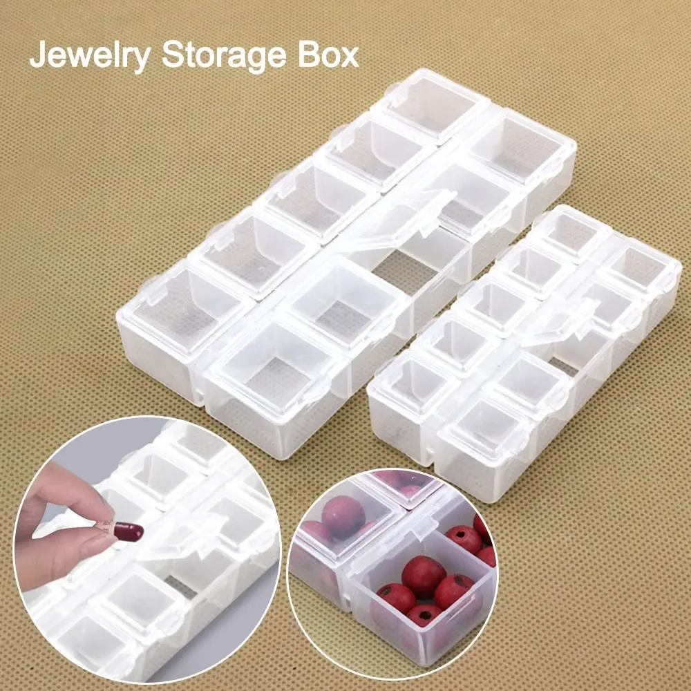 

10-сеточная коробка для хранения ювелирных изделий, прозрачный двухрядный органайзер для сережек и ожерелья, съемный портативный футляр для хранения лекарств