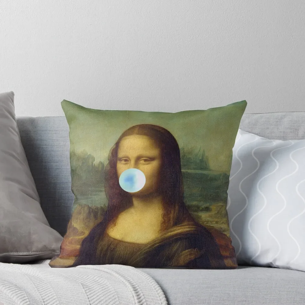 

Mona Lisa chewing blue bubble gum Funny Painting Throw Pillow Cushions For Children Sofa Cushions Cover Couch Pillows pillow