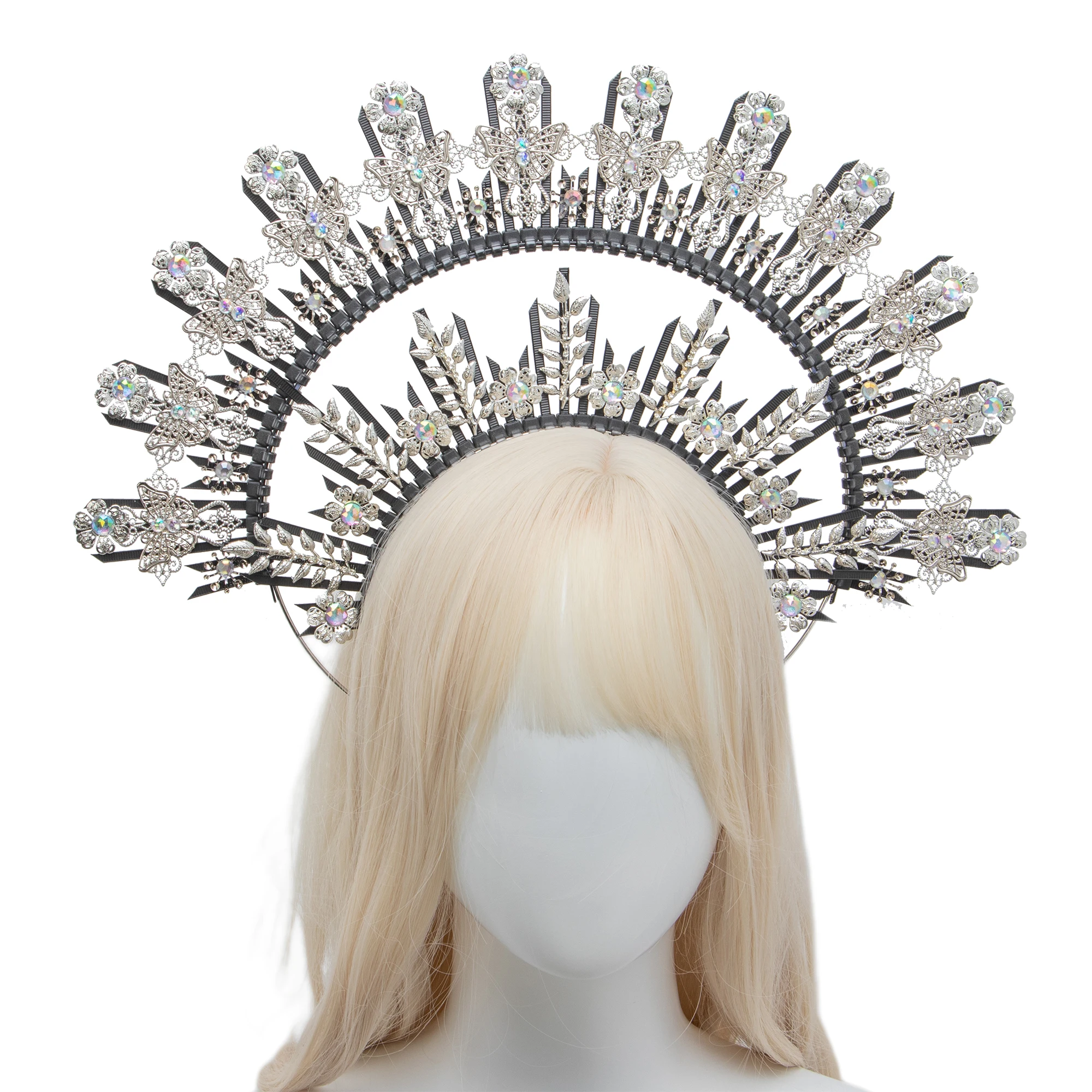 

Baroque Halo Crown Headband Sun Godmother's Crown Tiaras Headpiece Mary Spike Gothic Headwear Women Halloween Costume Accessorie