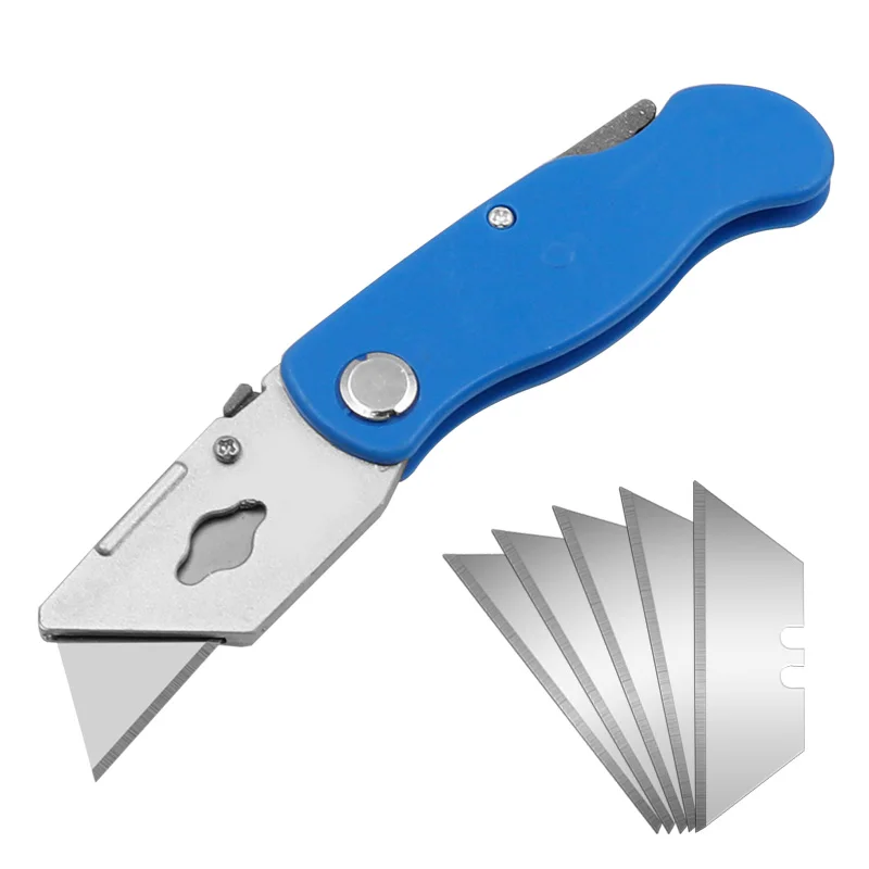 Utility Heavy Duty Folding Knife, Pocket Paper Cutter, Desembalar cortador, Cabo de madeira, cor aleatória