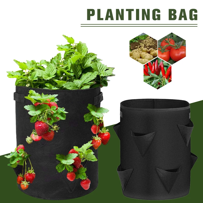 

Multi-Mouth Felt Grow Bags Garden Planting Pockets Planting Strawberries Potatoes Round Open Pockets Wall Hanging Type Herb Pots