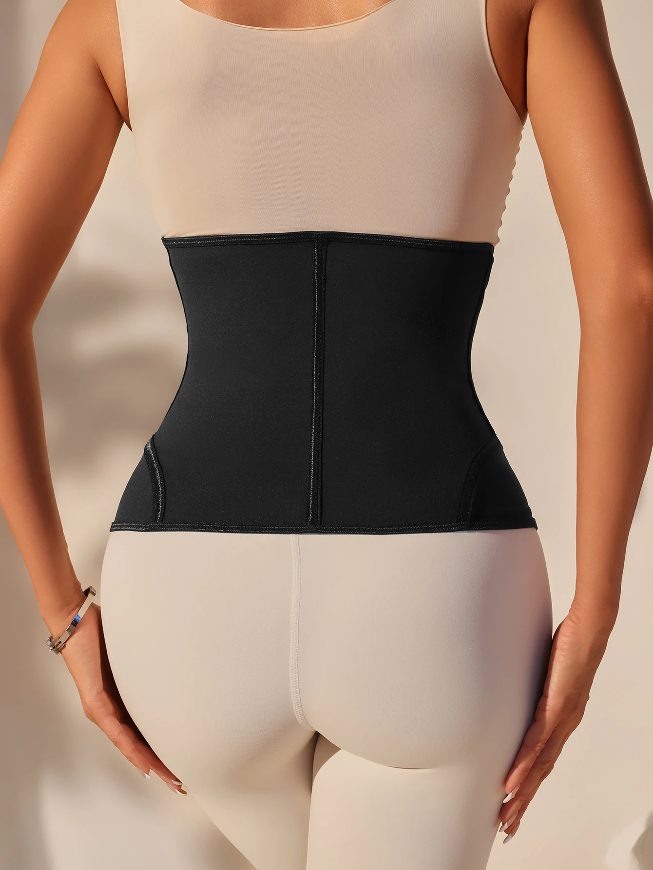 One piece black simple versatile comfortable tummy tuck sports fitness daily available thin plastic waist belt