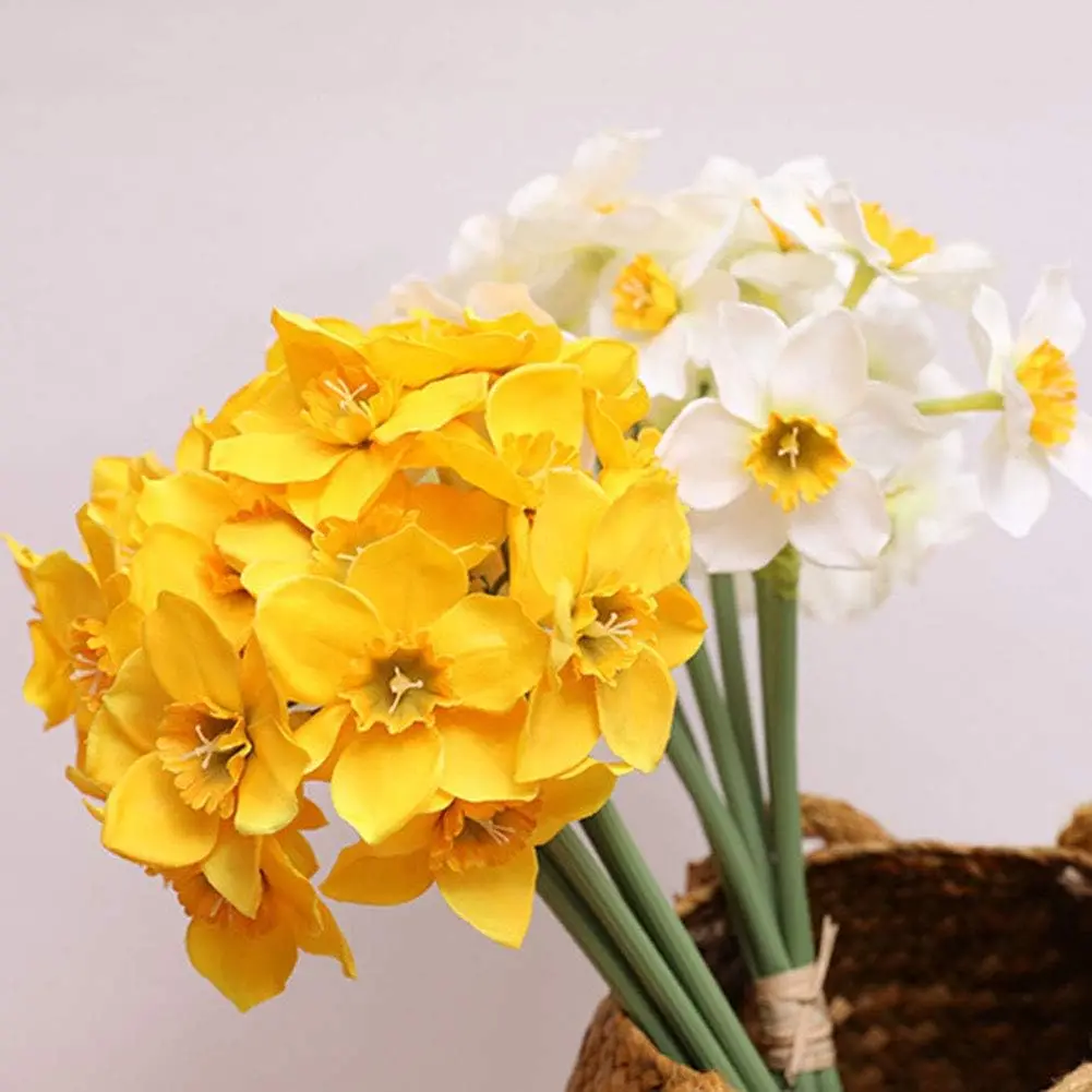 

12 Pcs Artificial Daffodils Faux Narcissus Flowers 15.7 Silk Fake Flowers for Wedding Floral Decor, Bouquet, Party, Office, Sto