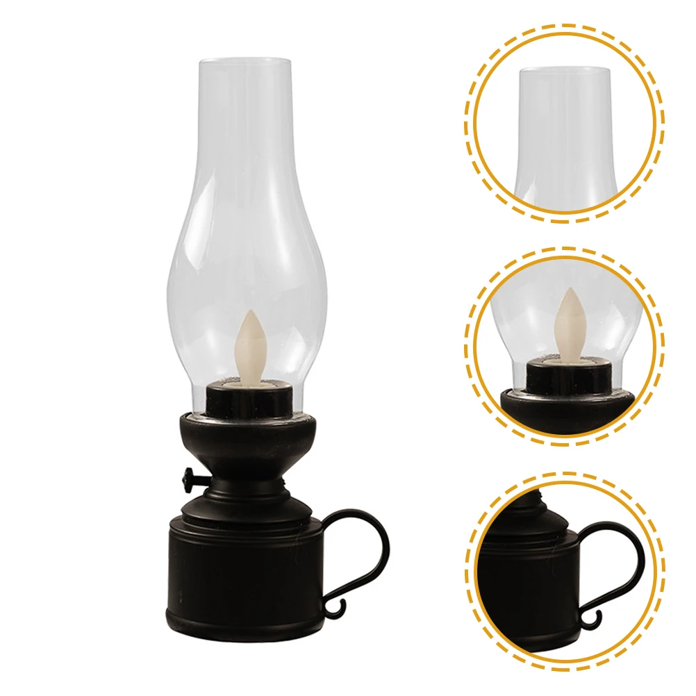 Electronic Kerosene Lamp Vintage Oil Kerosene Lantern Glass Chimney LED Power Windproof Lamp Christmas Party Deco