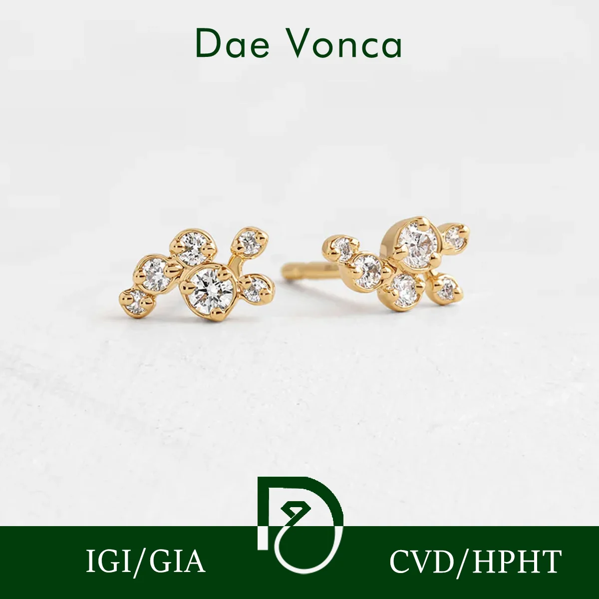 

Elegant Round Cut Cluster 9K/14K/18K Yellow Lab Diamond Stud Earrings for Women Sparkling Floral Jewelry Gift Christmas gift