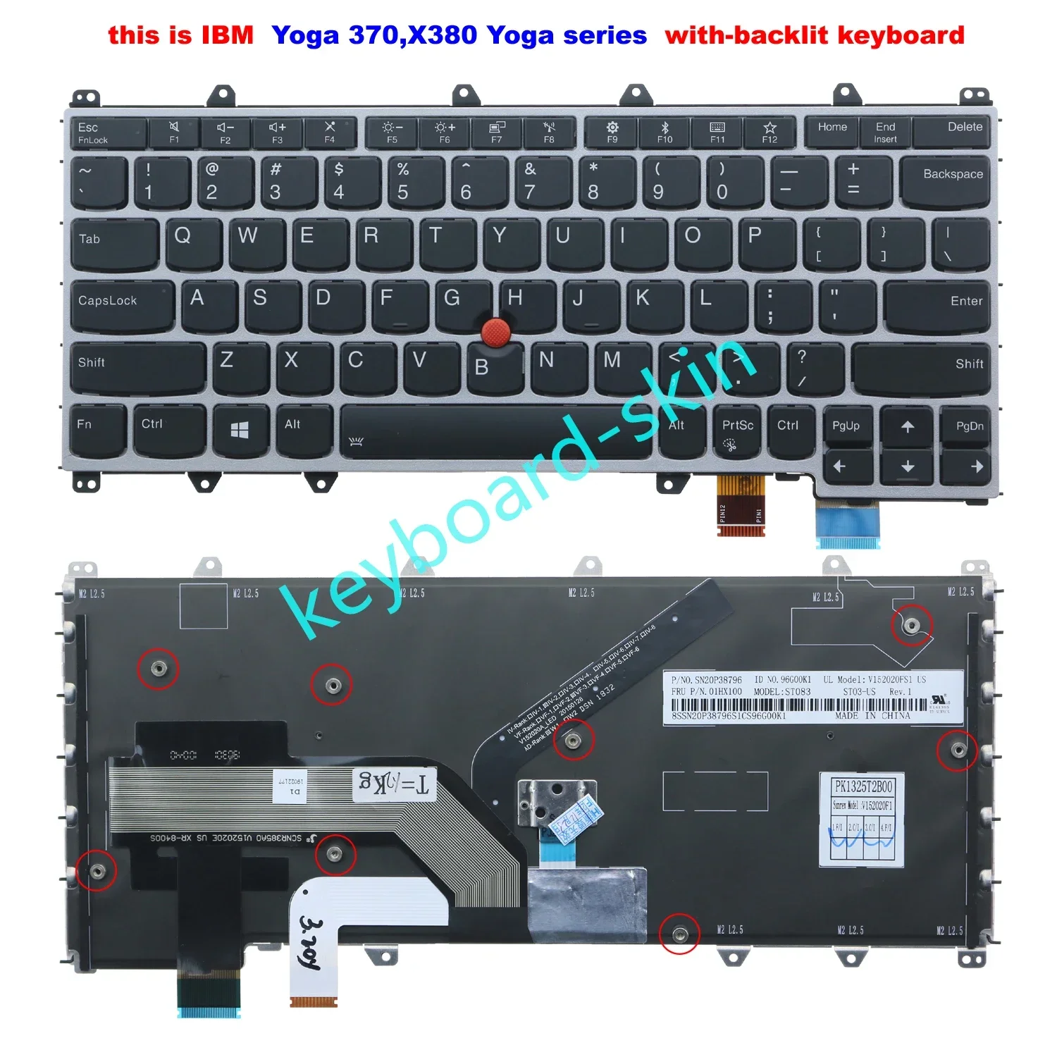 

New US keyboard with-backlit for lenovo IBM Thinkpad Yoga 370,X380 Yoga series laptop