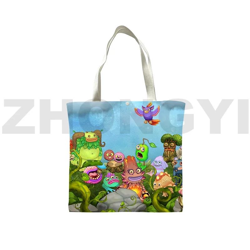 Kawaii Harajuku My Singing Monsters Handbags for Women 3D Cartoon Printing Tote Bags Fashion Clutch Purse Foldable Shopping Bag