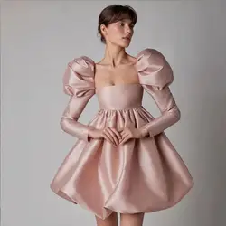 Europe Dress Women's Puffy Prom Party Gowns Dresses Vintage French Princess Dress Female Square Collar Puff Sleeves Dress w270