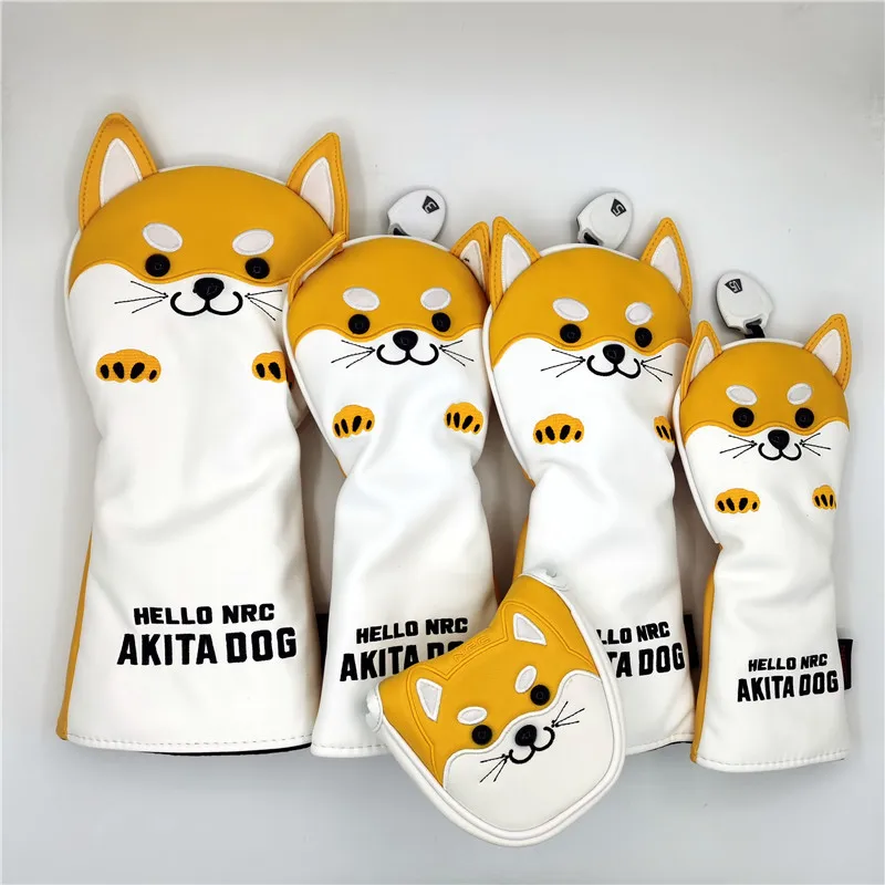 NRC Akita Inu Dog Golf Club Headcovers Driver Fairway Wood Hybrid Covers Set Lovely AKITA Dog Cartoon Animal 460cc Protector