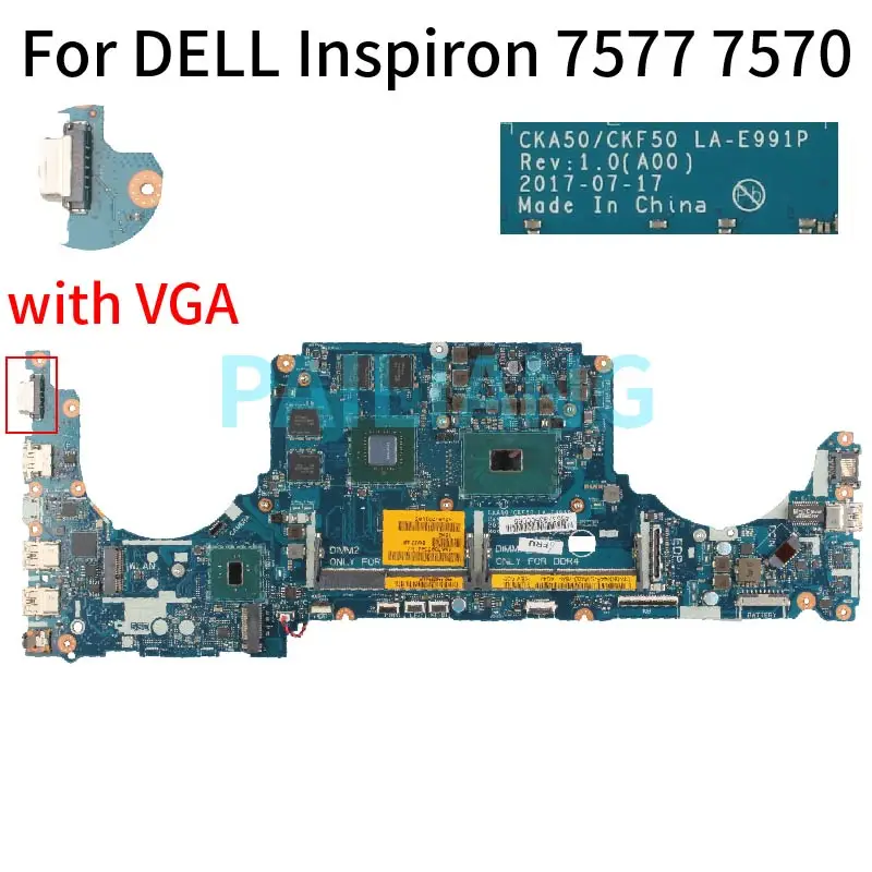 Imagem -03 - Placa-mãe Portátil para Dell Inspiron Notebook Mainboard 0ngx46 0gphc8 0kn44f Jvkj 00jh7 i5 i7 Cka50 Ckf50 La-e991p 7577 7570