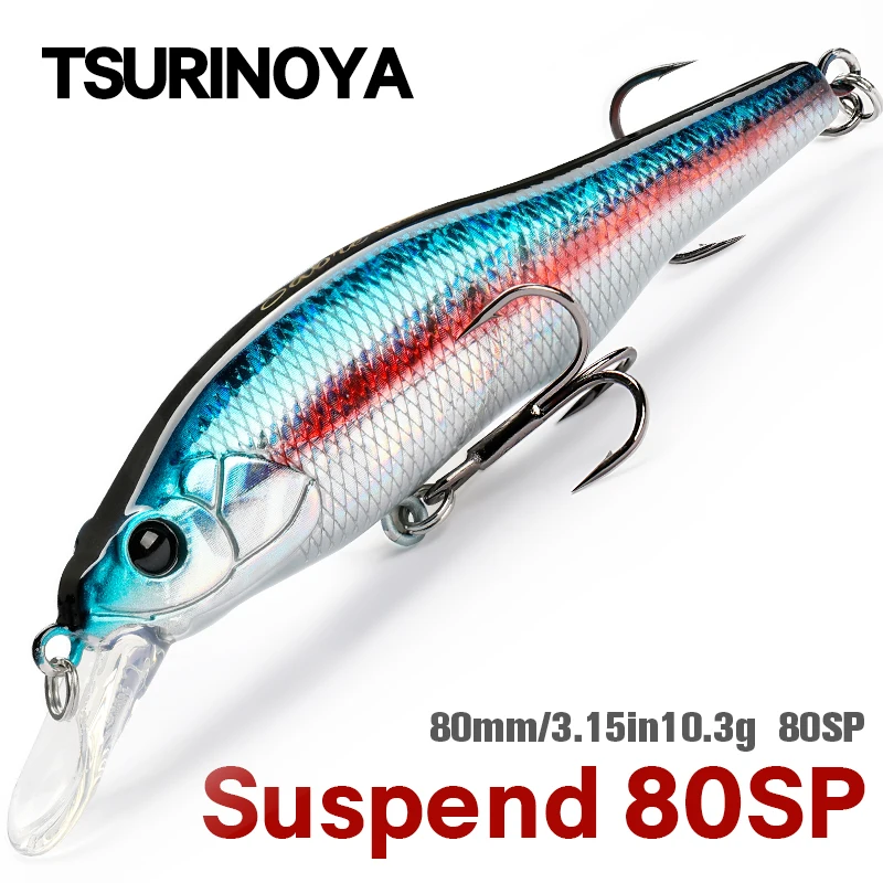 TSURINOYA 3.15in 10.3g Suspending Fishing Lure Sabre 80SP 80mm Professional Bass Pike Jerkbait Long Casting Shad Hard Baits