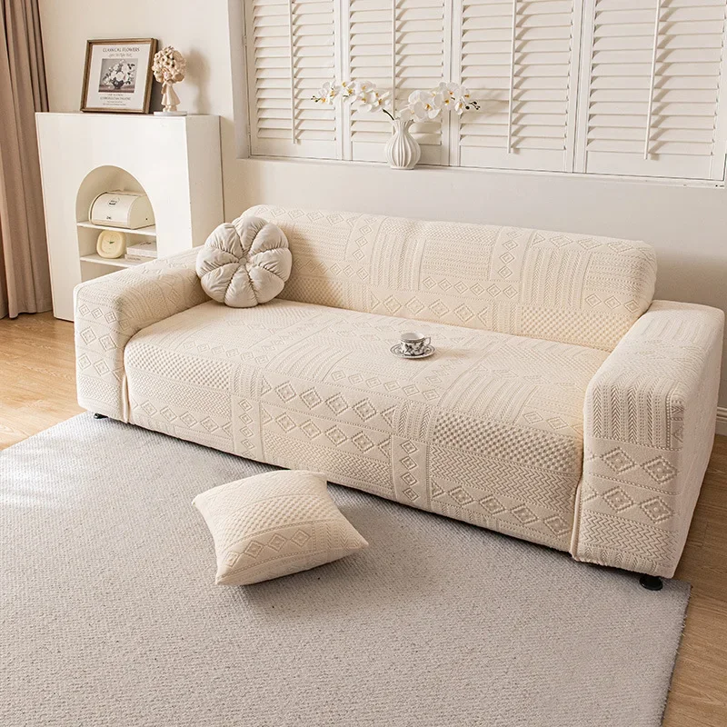 Elastic Universal Sofa Slipcover Knit Thicken Sofa Cover for Living Room Armchair Couch Cover L-shape Sofa Cover 1/2/3/4 Seater