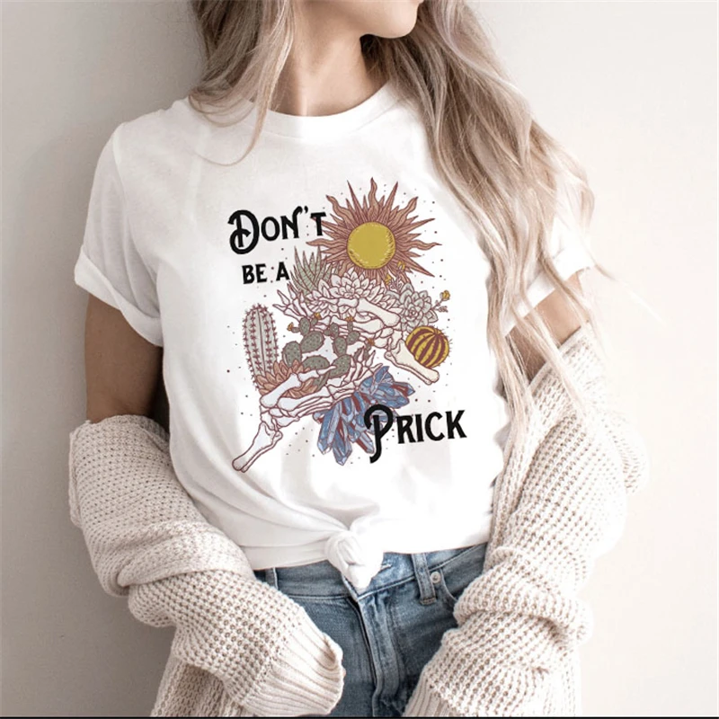 2024 Fashion The Moon Tarot Printed T-Shirt Aesthetic Crescent Sun Moon Pattern T-Shirt Top Vintage Witch Gothic Women's T-Shirt