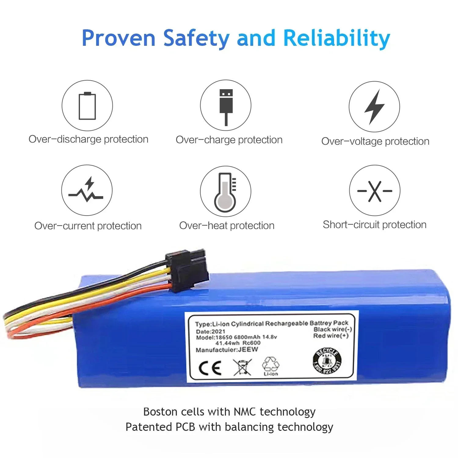 Batteria di ricambio per aspirapolvere robot agli ioni di litio da 6800 mAh per pezzi di ricambio accessori mijia 2nd Robot Roborock S50 S51 S55