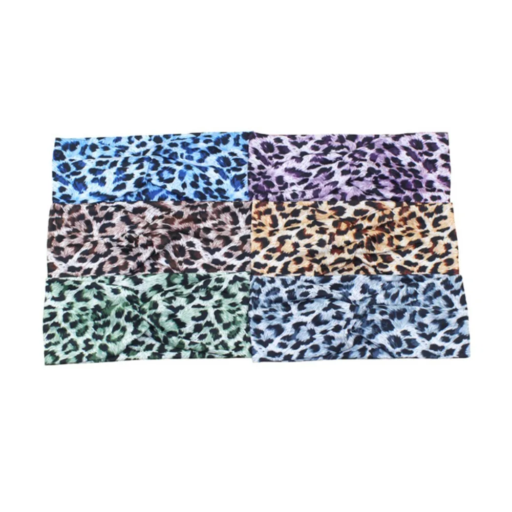 Wide Elastic Hairbands Leopard Print Head Wraps for Women Cotton Knotted Non Slip Boho Turban Workout Hair Accessories Headbands