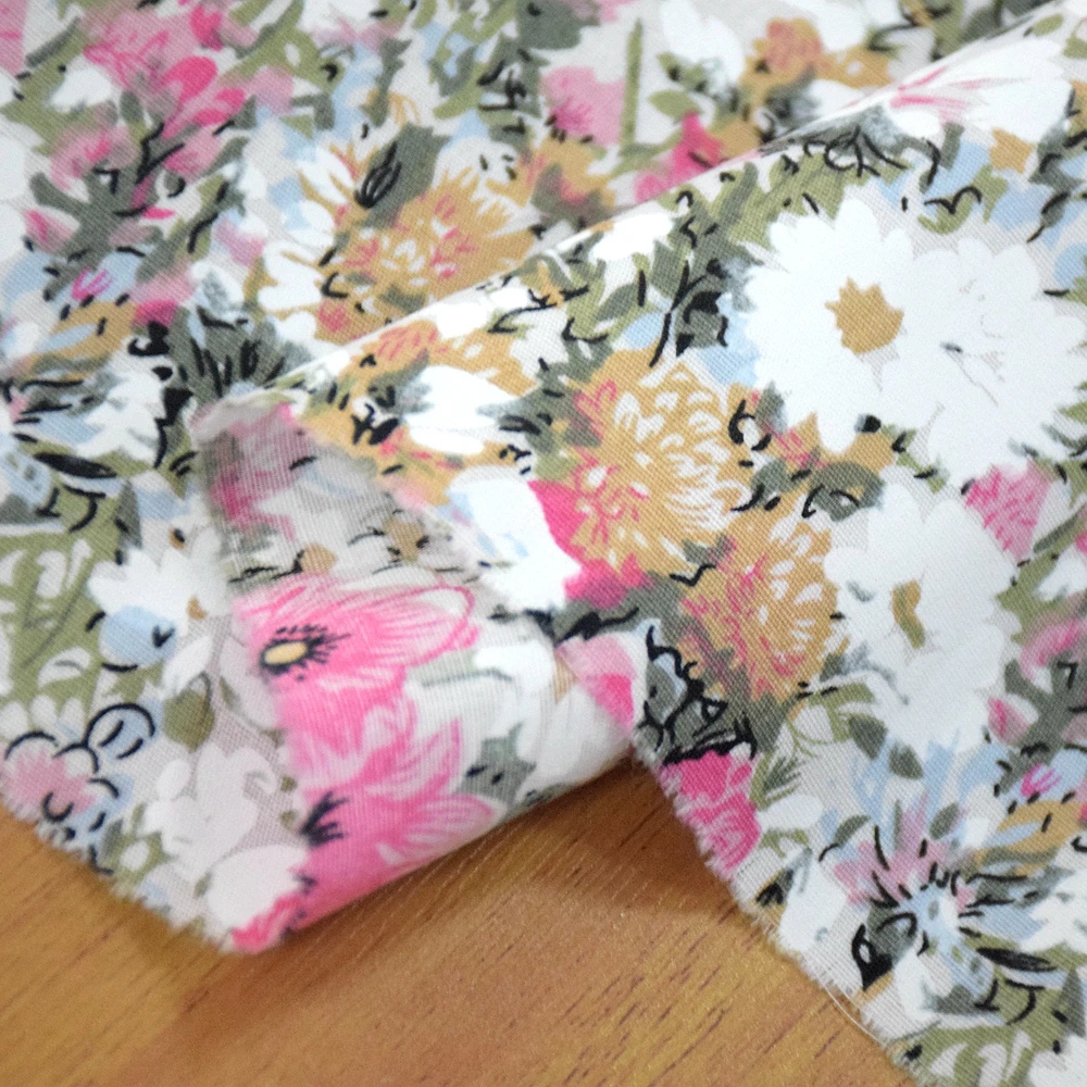 100% Cotton Poplin Fabric With Flower Print Handmade DIY Bag Garment for Dress Sewing Cloth