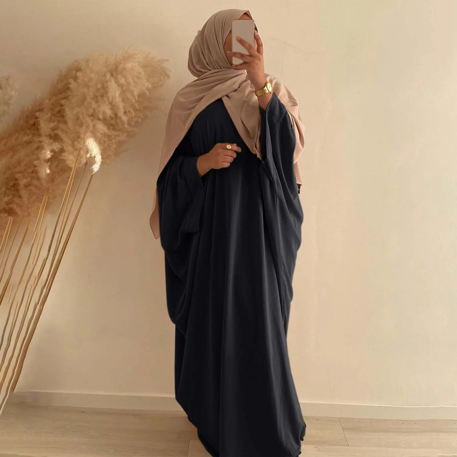 Summer Soft Crepe Like Linen Khimar Butterfly Batwing Abaya Dubai Luxury 2024 Islam Muslim Kaftan Modest Dress For Women Kebaya