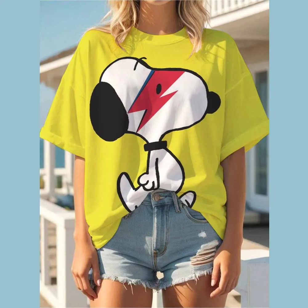 Grappige Snoopy print Vrouwen Zomer Print T-shirt Meisje Casual Korte Mouw O Hals Top Voor Zomer Vrouwelijke Cartoon Kleding ﻿