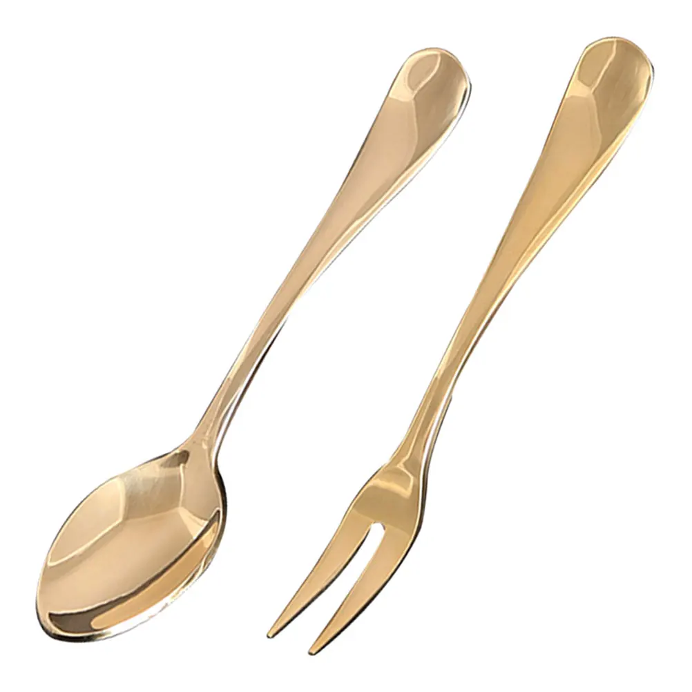 

1 set Solid Brass Mini Dessert Forks Coffee Spoons Elegant Polished Finish Fruit Cheese Trays Afternoon Tea Home Coffee Shop Use
