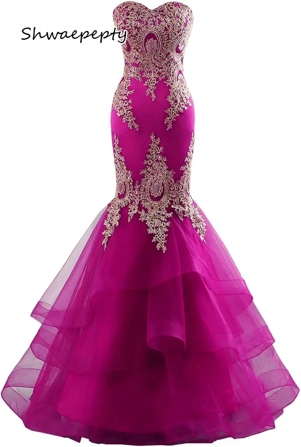 فستان سهرة بحورية البحر مكشكش مع دانتيل ذهبي مزين برقبة على شكل قلب بدون أكمام من التول الأخضر للحفلات الراقصة حسب الطلب