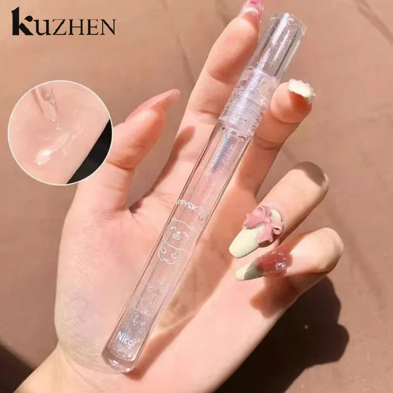 Brillo de labios transparente de diamante fino azul, esmalte de labios seductor nacarado, labios brillantes, maquillaje de bálsamo de aceite de labios de gelatina resistente al agua de larga duración