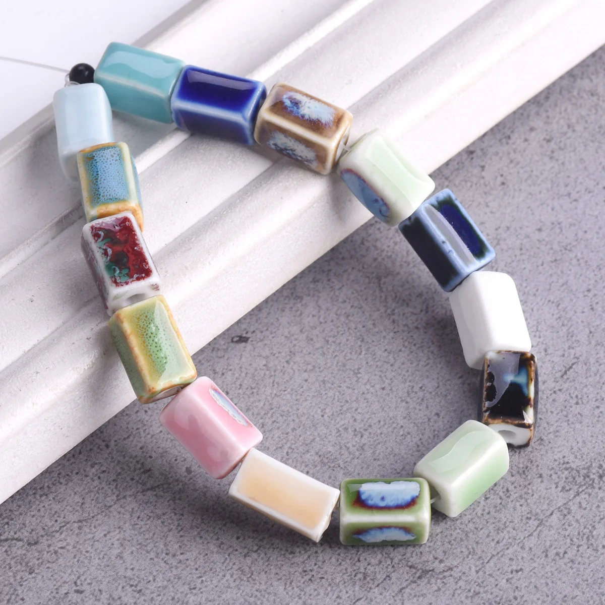 10pcs Rectangle Cuboid Shape 12x8mm Handmade Flambed Glazed Enamal Ceramic Porcelain Loose Beads For Jewelry Making DIY Findings