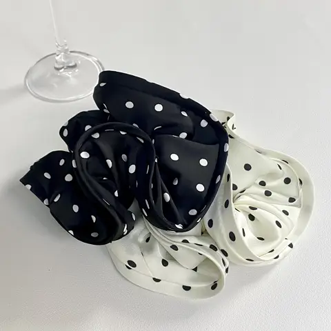 1PC Polka Dot Hair Scrunchies Set, Black And White Satin Hair Ties, Elegant Hair Accessories For Women