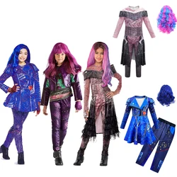 Bambini Discendenti 3 Costume per Ragazze Evie Mal Costume Cosplay Bambino Fantasia Halloween Tute Parrucca Festa di Compleanno Set di Abbigliamento