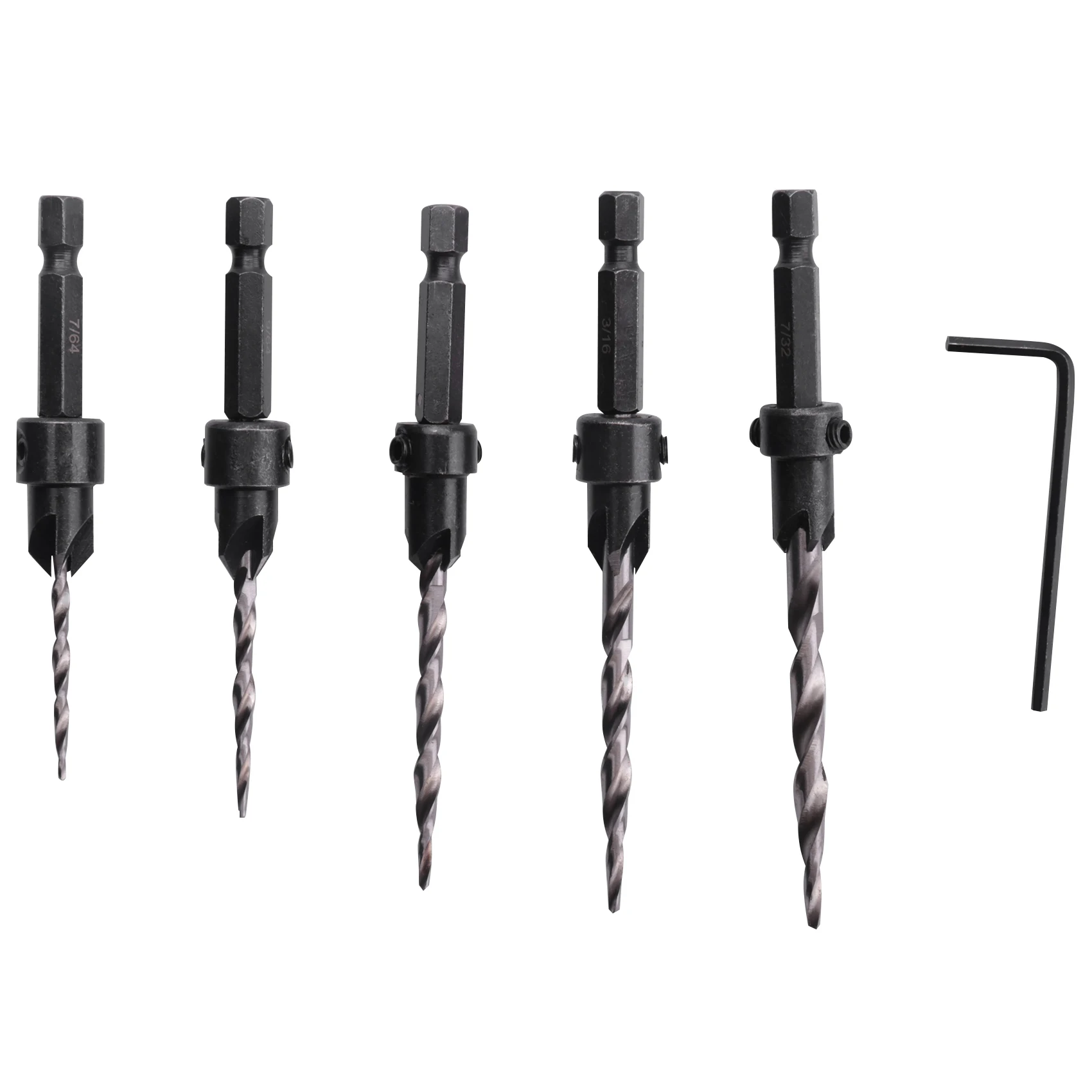 Drill Bits 11 Pieces 4, 6, 8, 10, 12 Sets of 1/4-Inch Tapered High-Speed Steel Drill Bits, Hexagonal