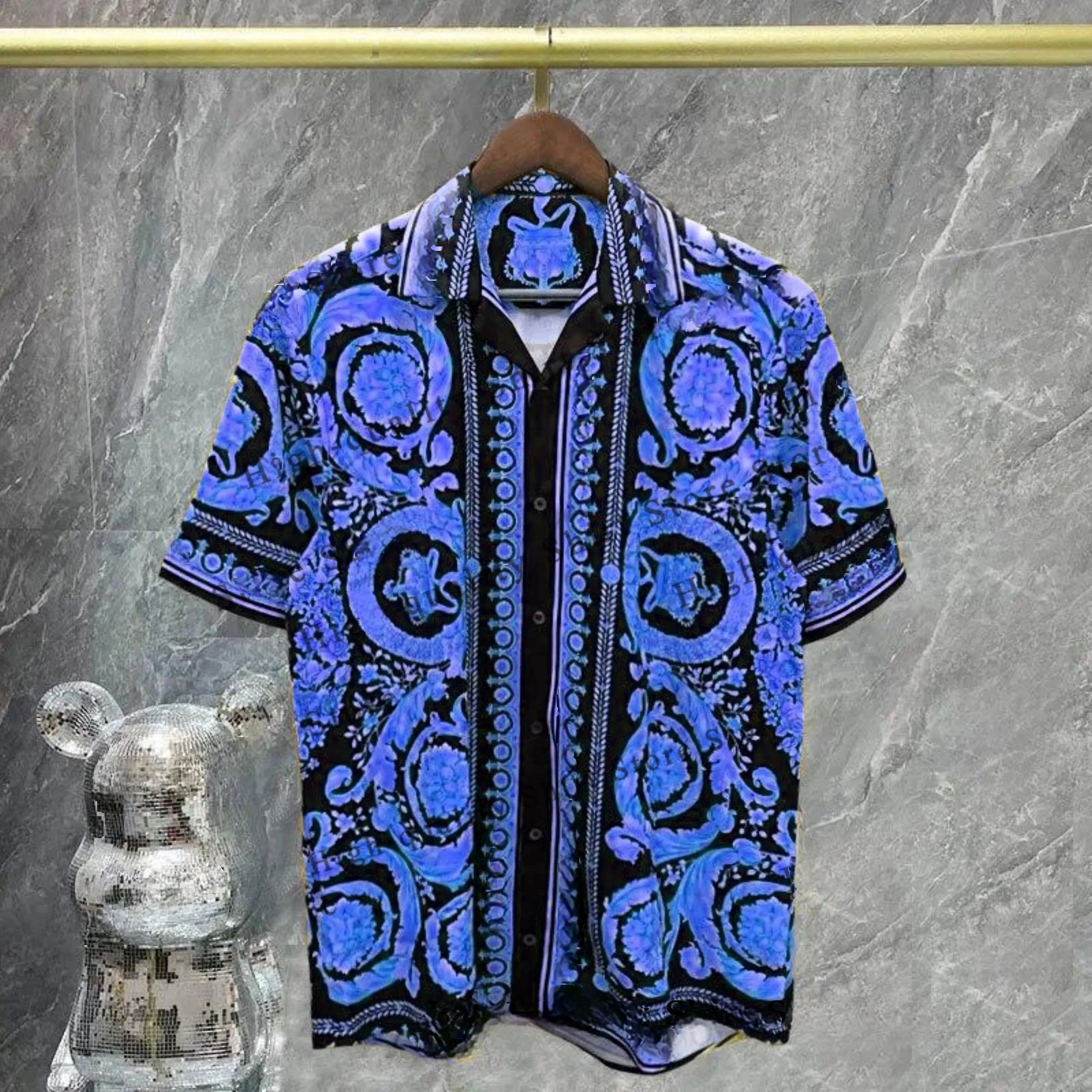 Camisa masculina de luxo manga curta botão para baixo camisa masculina real camisa de seda macia camisa masculina venda quente camisa real