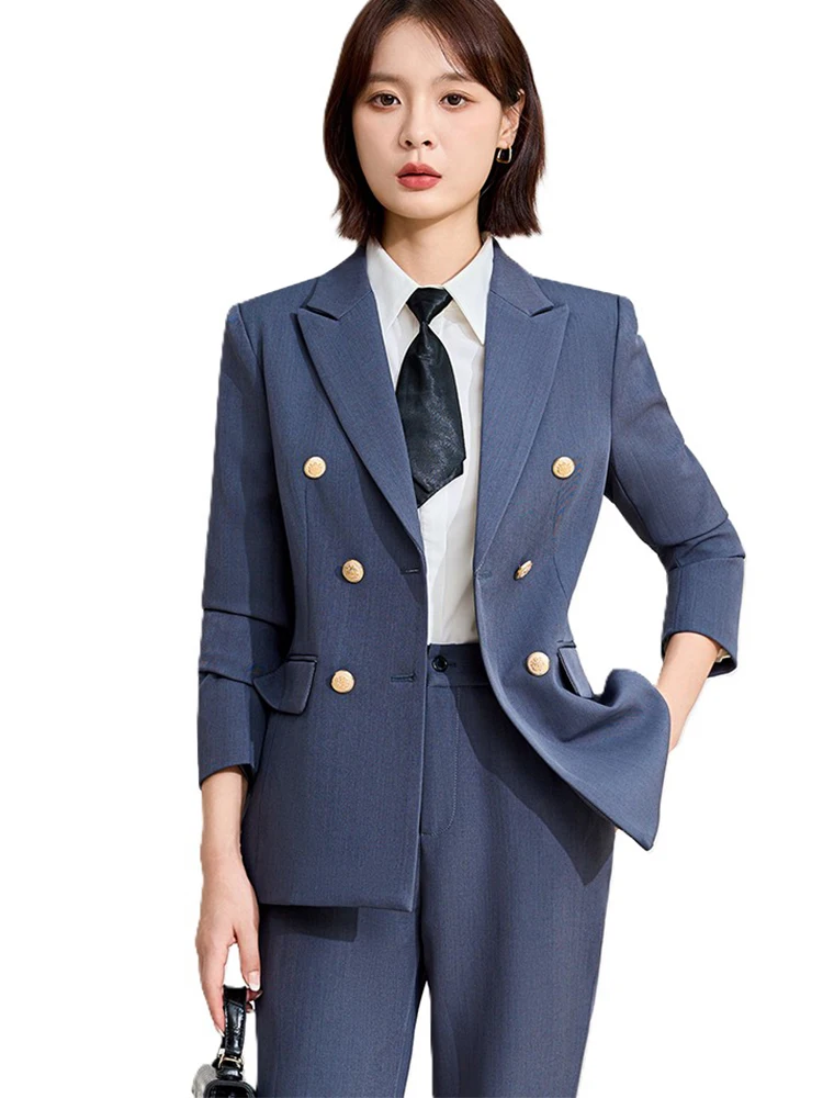 رمادي كحلي أسود المرأة بدل رجالي مكتب السيدات الأعمال ملابس العمل 2 قطعة مجموعة سترة رسمية وبنطلون