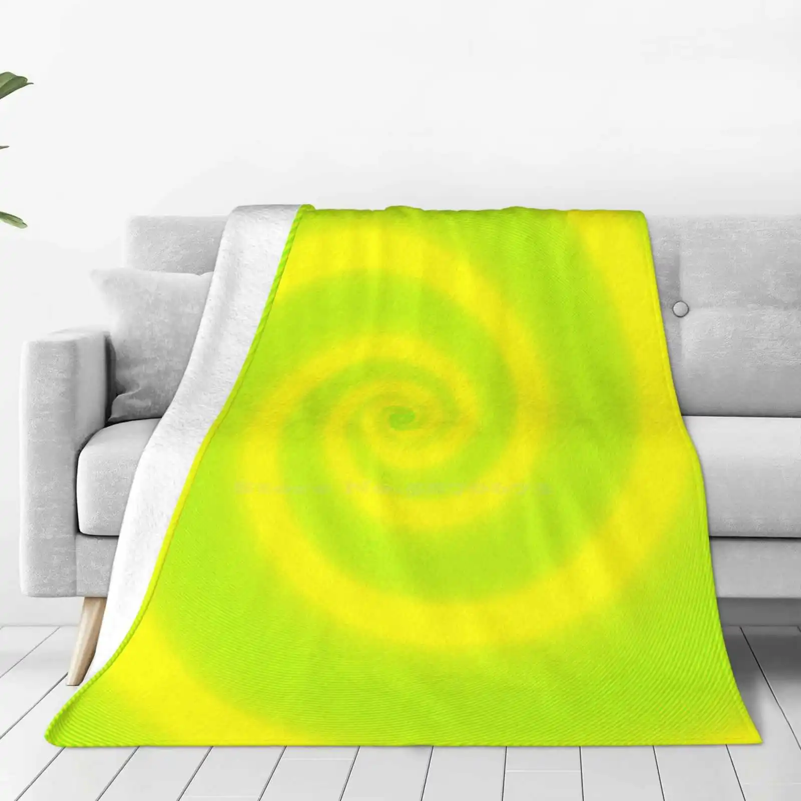 Yellow Background With Faint Green Spiral Blanket Soft Warm Travel Portable Blanket Yellow Background With Faint Green Spiral