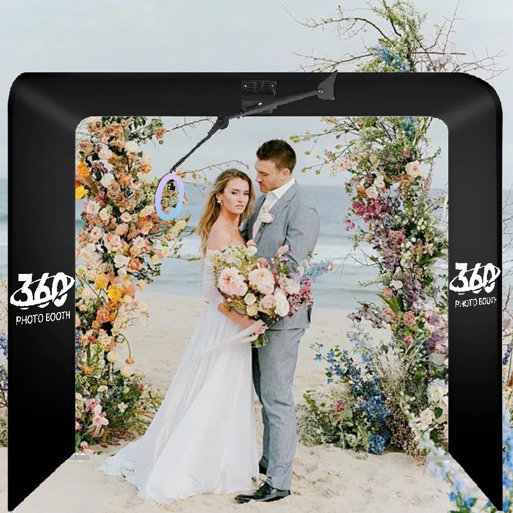 Portable photobooth 360 selfie overhead 360 photo booth automatic with ring light can hold 7-15ppl for parties wedding event