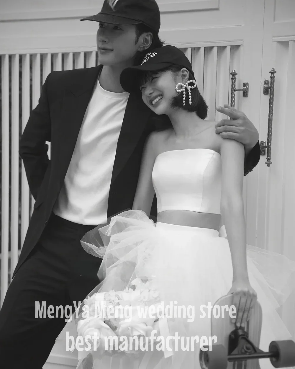 ZHUISHU 2025 vestidos de novia de dos piezas de tul con volantes blancos sesión de fotos de Corea vestidos de novia de princesa de tul boda personalizada