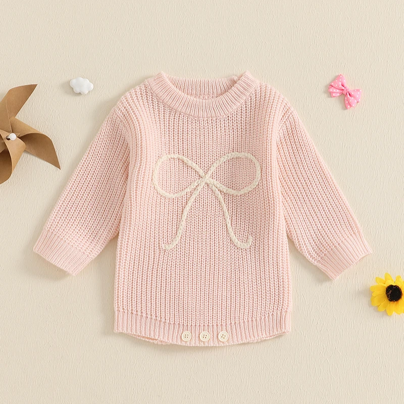 

Infant Girls Knit Rompers with Floral Embroidery and Ruffle Detail Round Neck Long Sleeve Autumn Bodysuits s