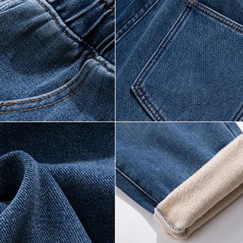 Pantalones vaqueros ajustados elásticos de felpa cálidos para hombre, pantalones vaqueros gruesos con forro polar a la moda, pantalones informales de calle alta