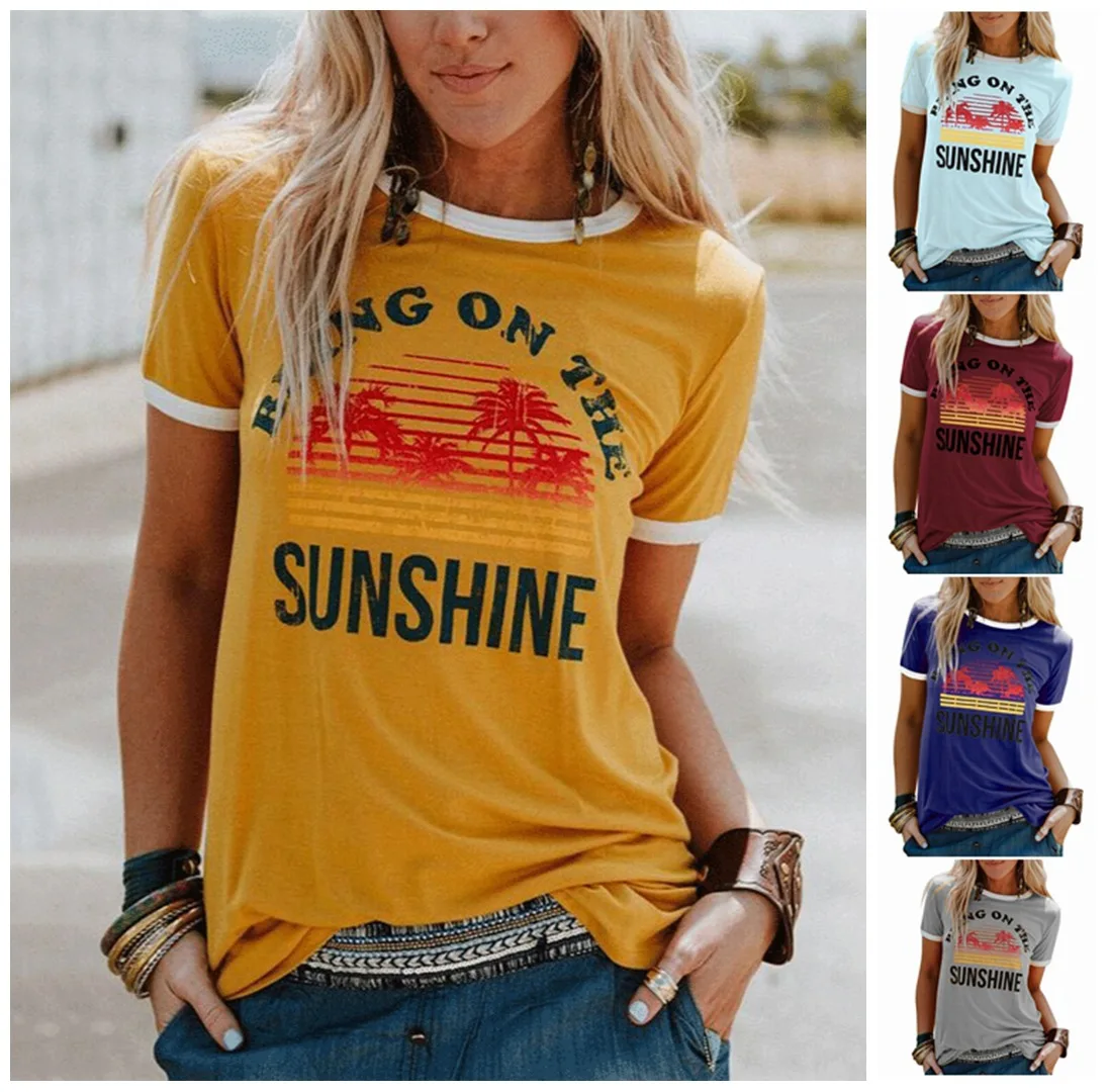 

New summer fashion women's sports cotton color retro beach BRING ON THE SUNSHINE letters skin t-shirt shirt