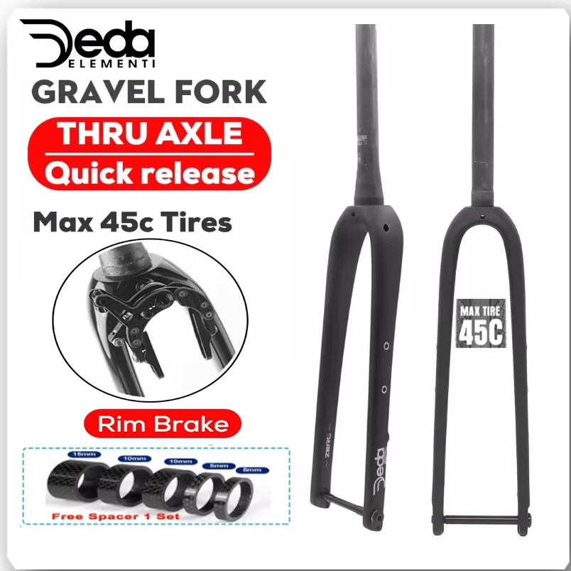 

DEDA T1000 Carbon Gravel Fork Carbon Fiber Tapered Gravel Bicycle Front Fork Bike Fork Black Matte 700C x 45C Thru Axle 12x100m